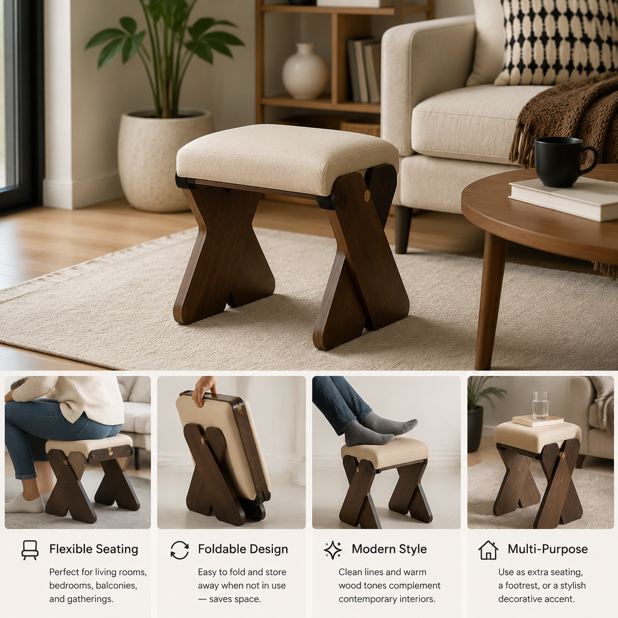 Saeaca™ Calviera Foldable Lounge Stool